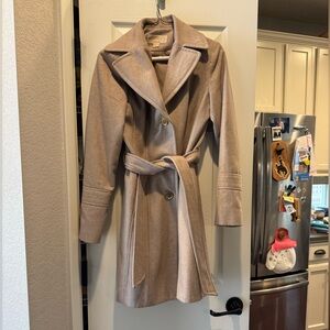 Michael Kors Wool Blend Beige Belted Trench Coat